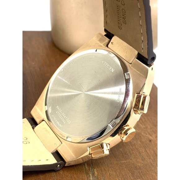 Citizen Mens Watch CA4583-01E Eco Drive Chronograph Rose Gold Brown Leather Band - Picture 7 of 15